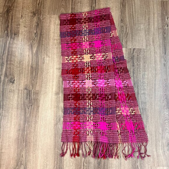 Suantrai of Ireland Open Weave Wool Scarf Pink and Orange - Picture 8 of 12